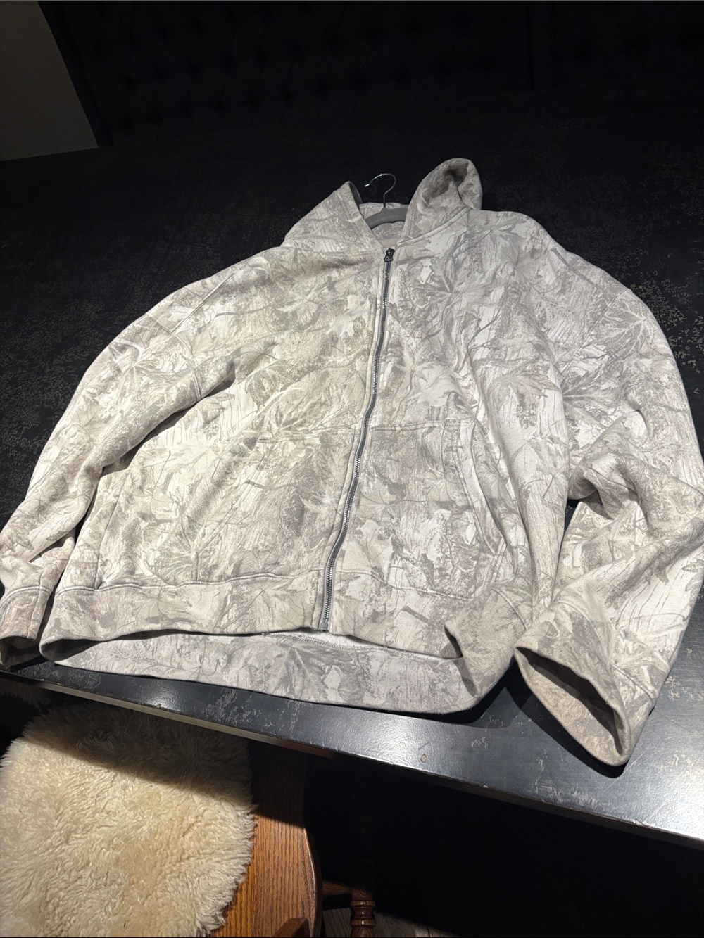 Hollister Light Gray Patterned Zip-Up Hoodie